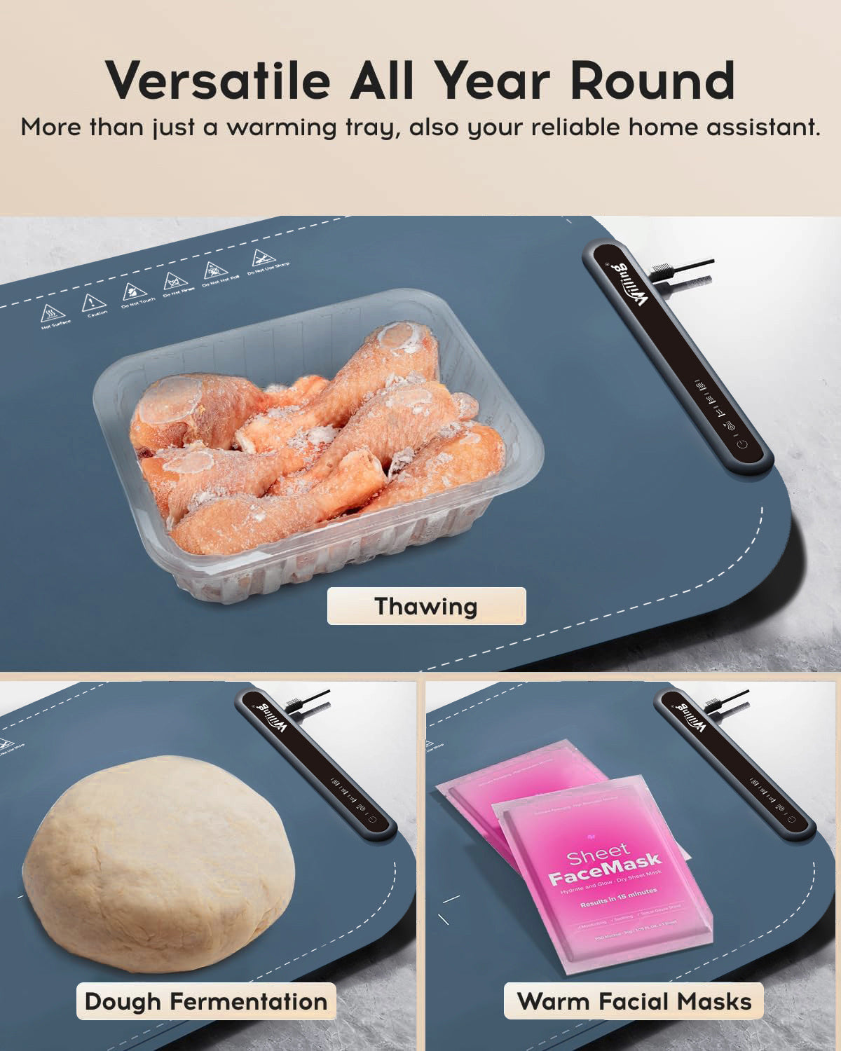 Willing 250W Food Warming Mat 3-Temperature Setting Home Food Warmer Portable Warming Trays For Stainless Steel Ceramic, Glass Enamelware - Navy Blue